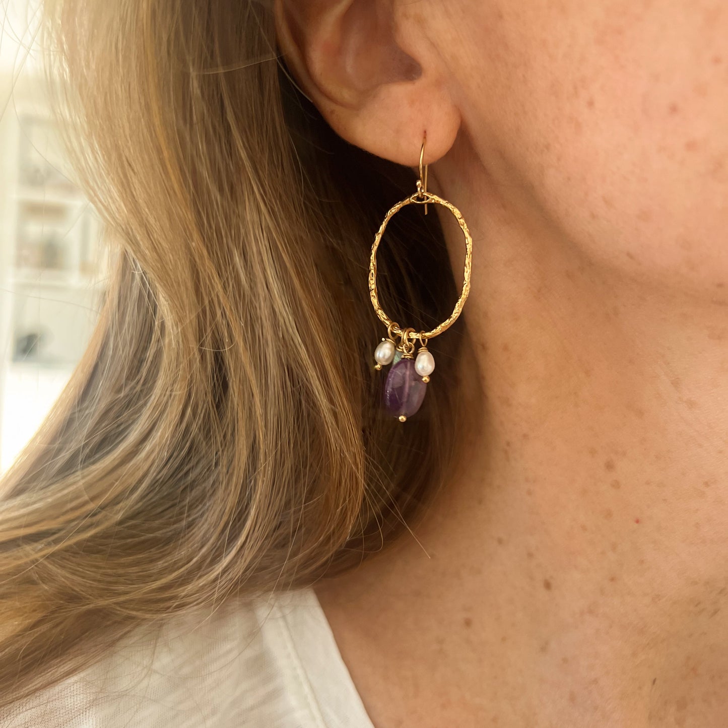 Boucles d'oreilles ovales violet gris perle