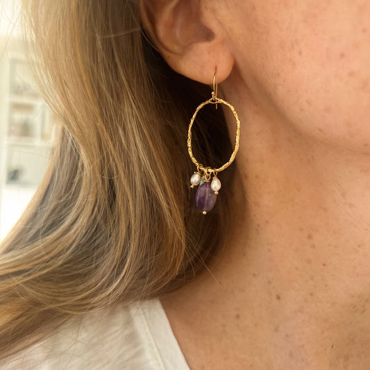 Boucles d'oreilles ovales violet gris perle