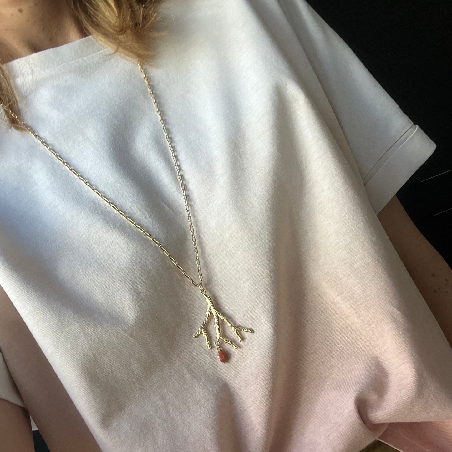 Sautoir corail (perle amazonite)