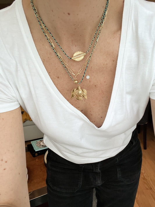 Collier Phénix sur fil bleu