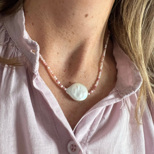 Collier Mae big rose (rhodonite et opale)