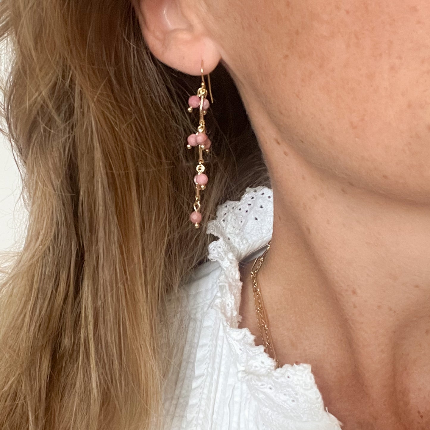 Boucles d'oreilles Sakura en rhodonite
