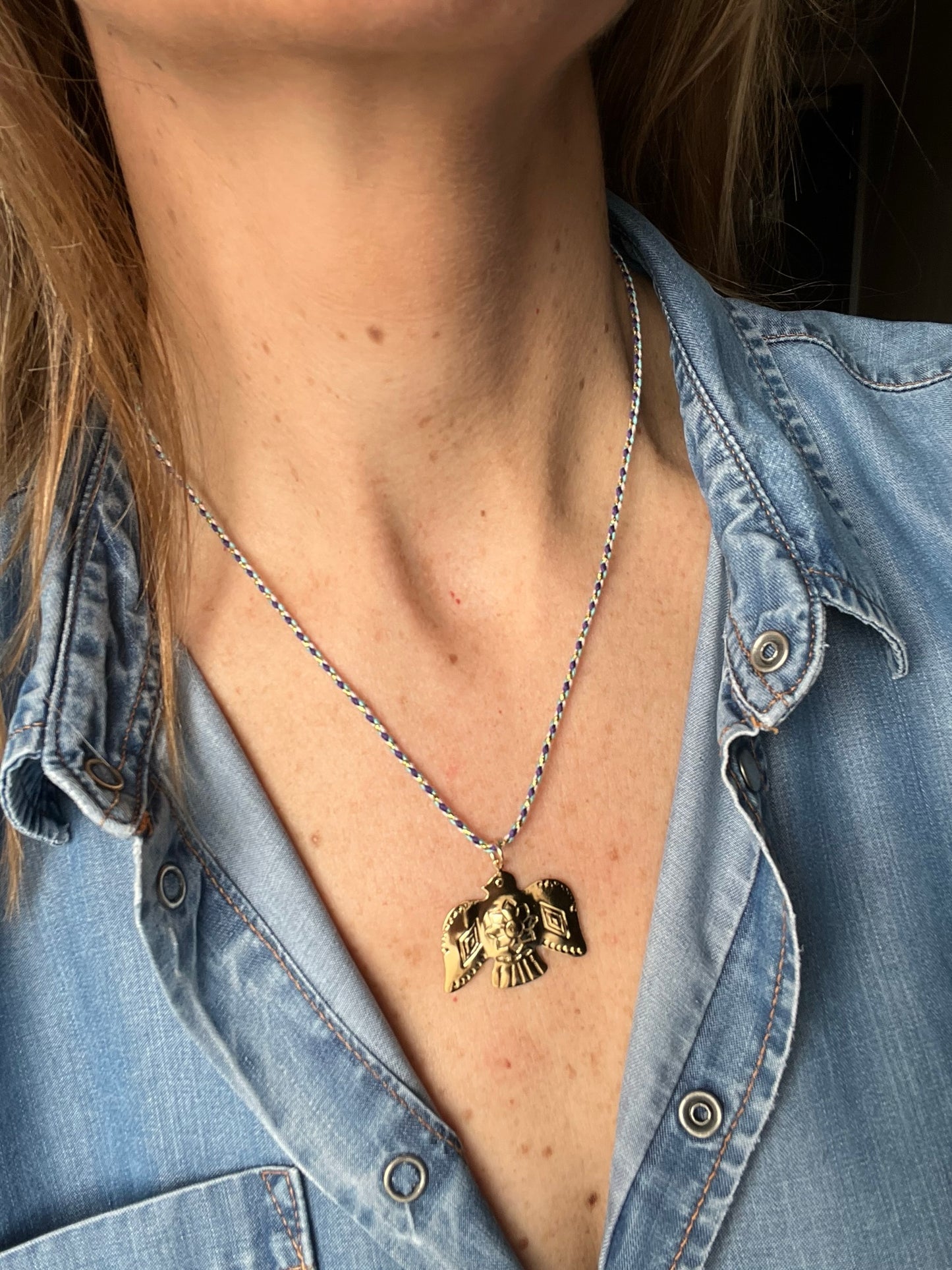 Collier Phénix sur fil bleu