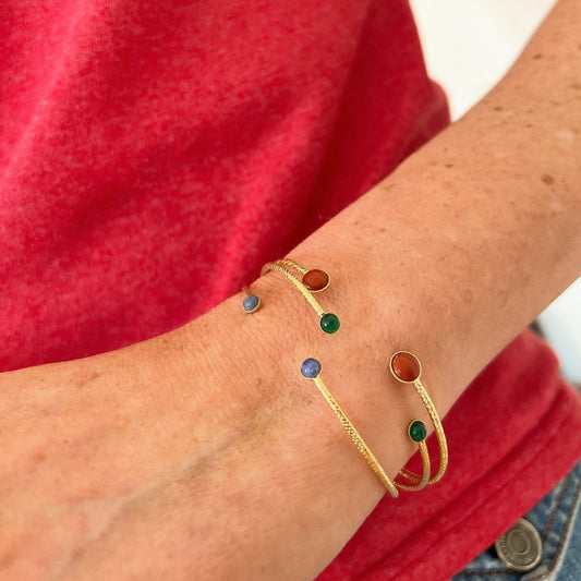 Jonc Ariane cabochon en jaspe rouge (6mm) doré