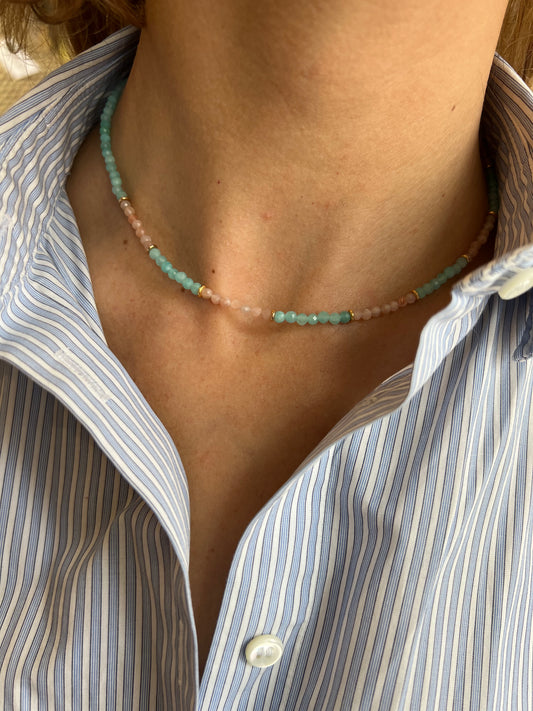 Collier Seychelles amazonite pierre de soleil