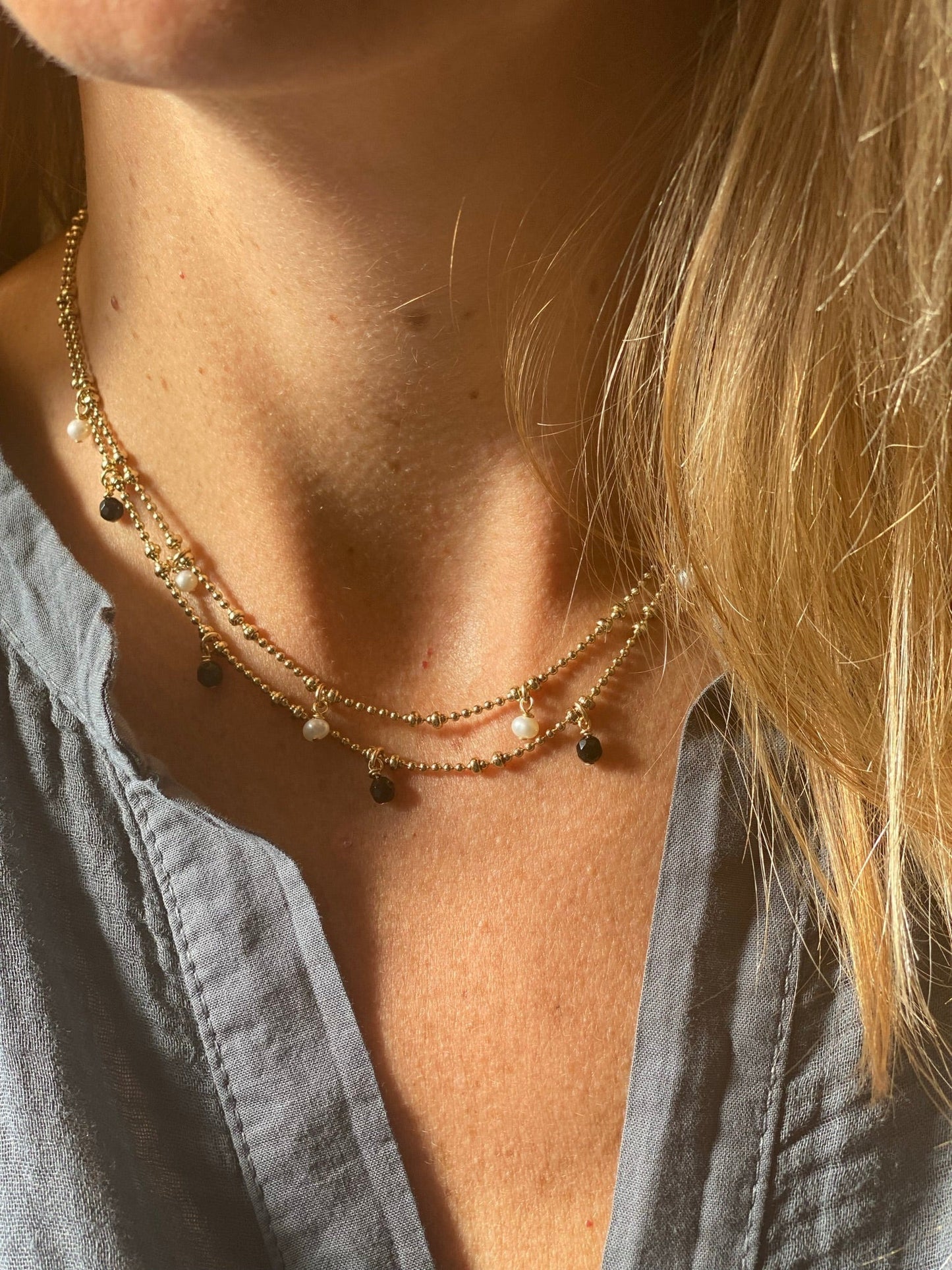 Collier Jasmine à pampilles en perles