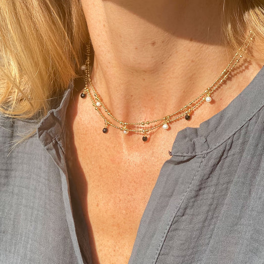 Collier Jasmine à pampilles en agate noire