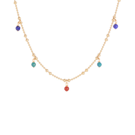 Collier Jasmine à pampilles rouges, vertes, bleues