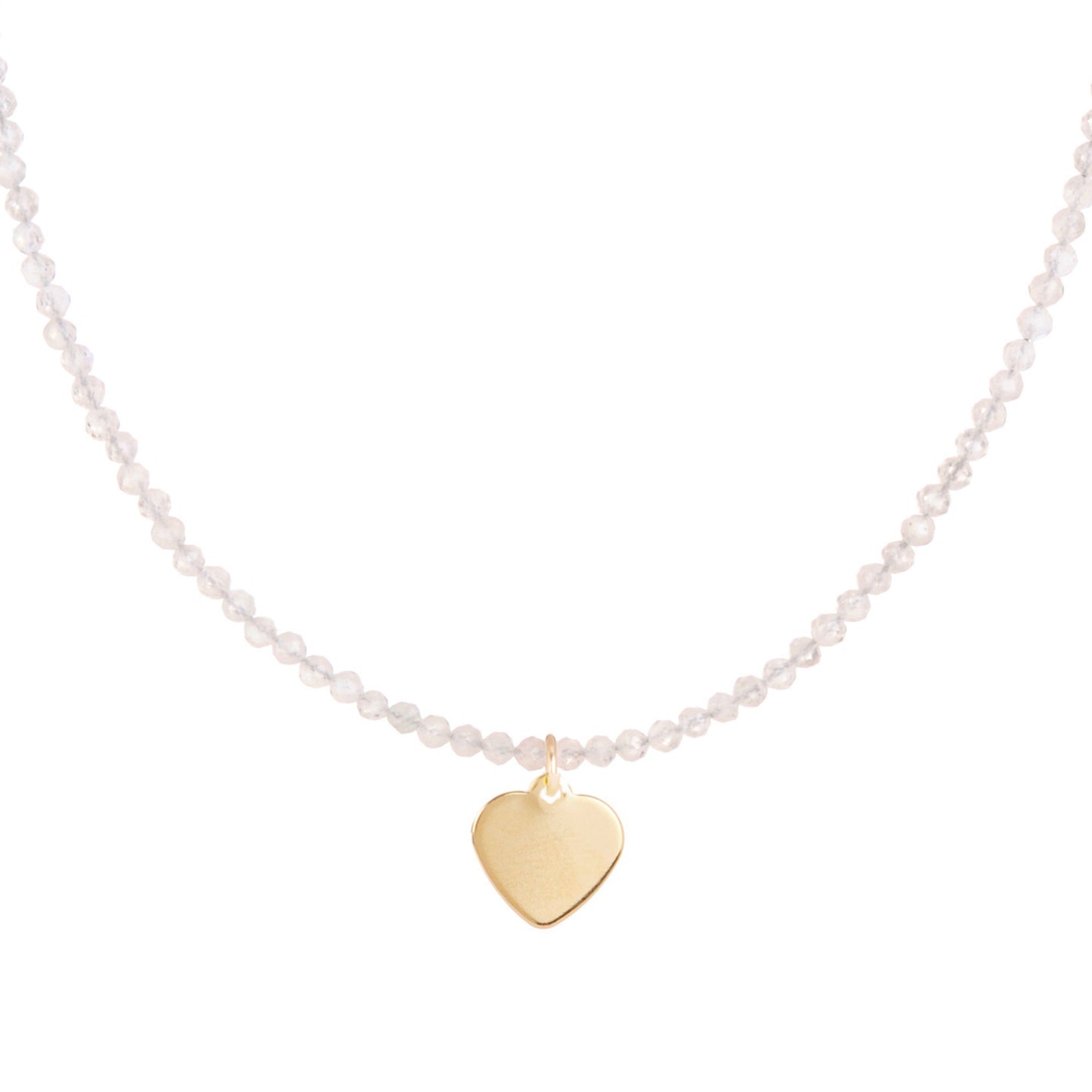 Collier coeur en labradorite blanche