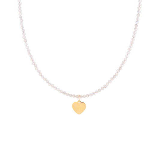 Collier coeur en labradorite blanche