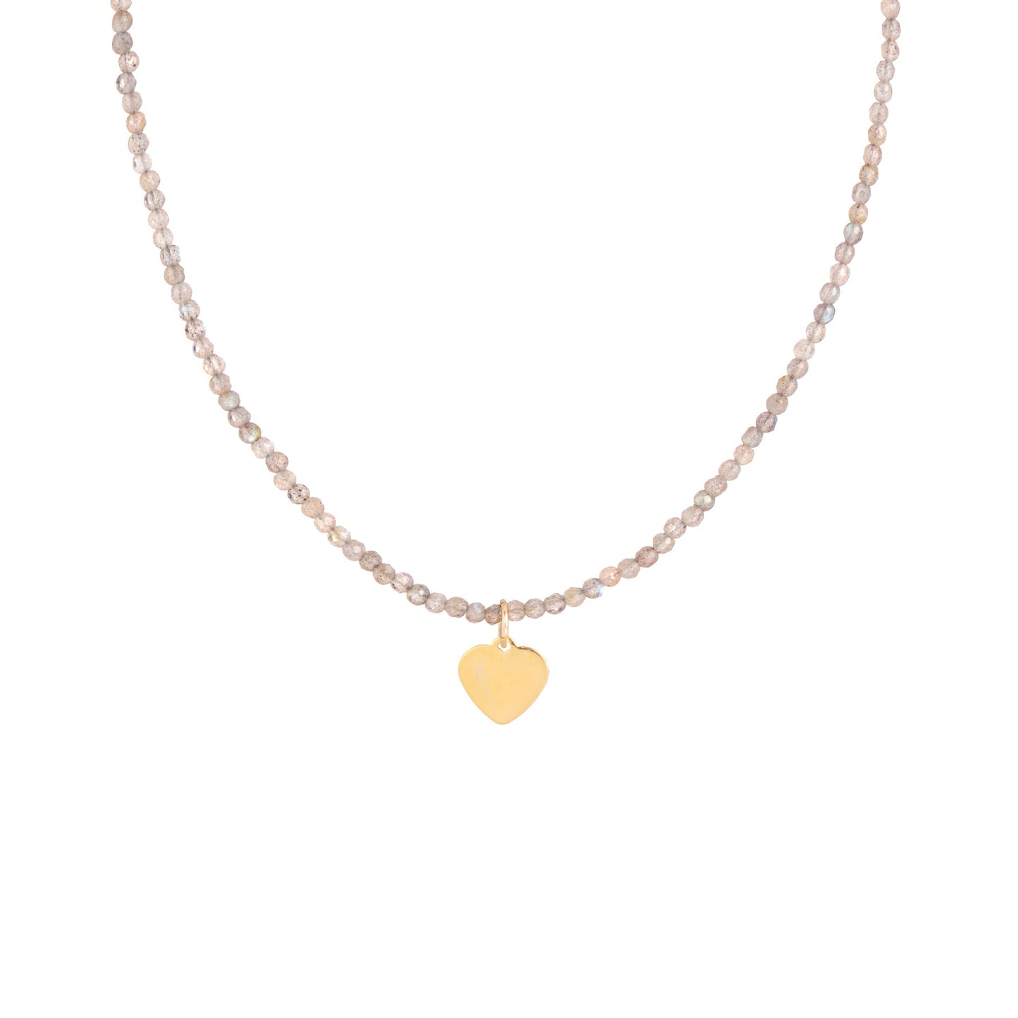 Collier coeur en labradorite blanche