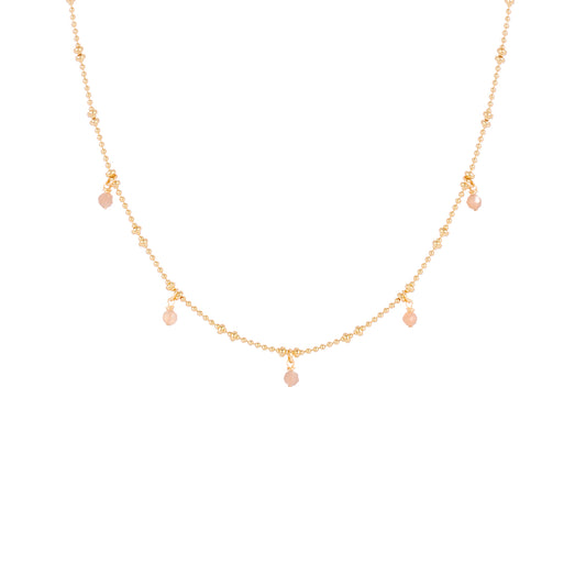 Collier Jasmine à pampilles roses en pierre de lune orange