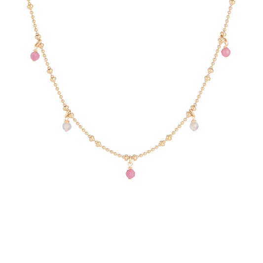 Collier Jasmine à pampilles en tourmaline rose et labardorite grise