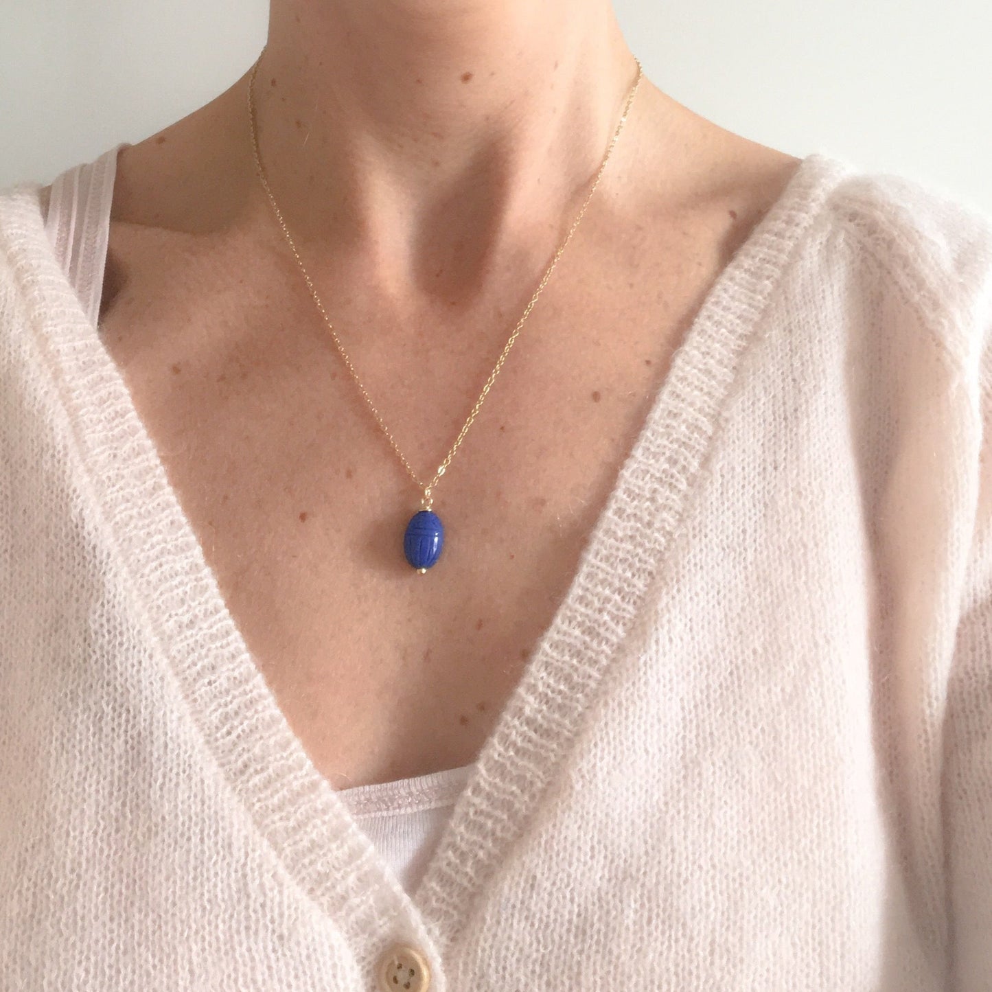 Collier Grigri scarabée lapis lazuli