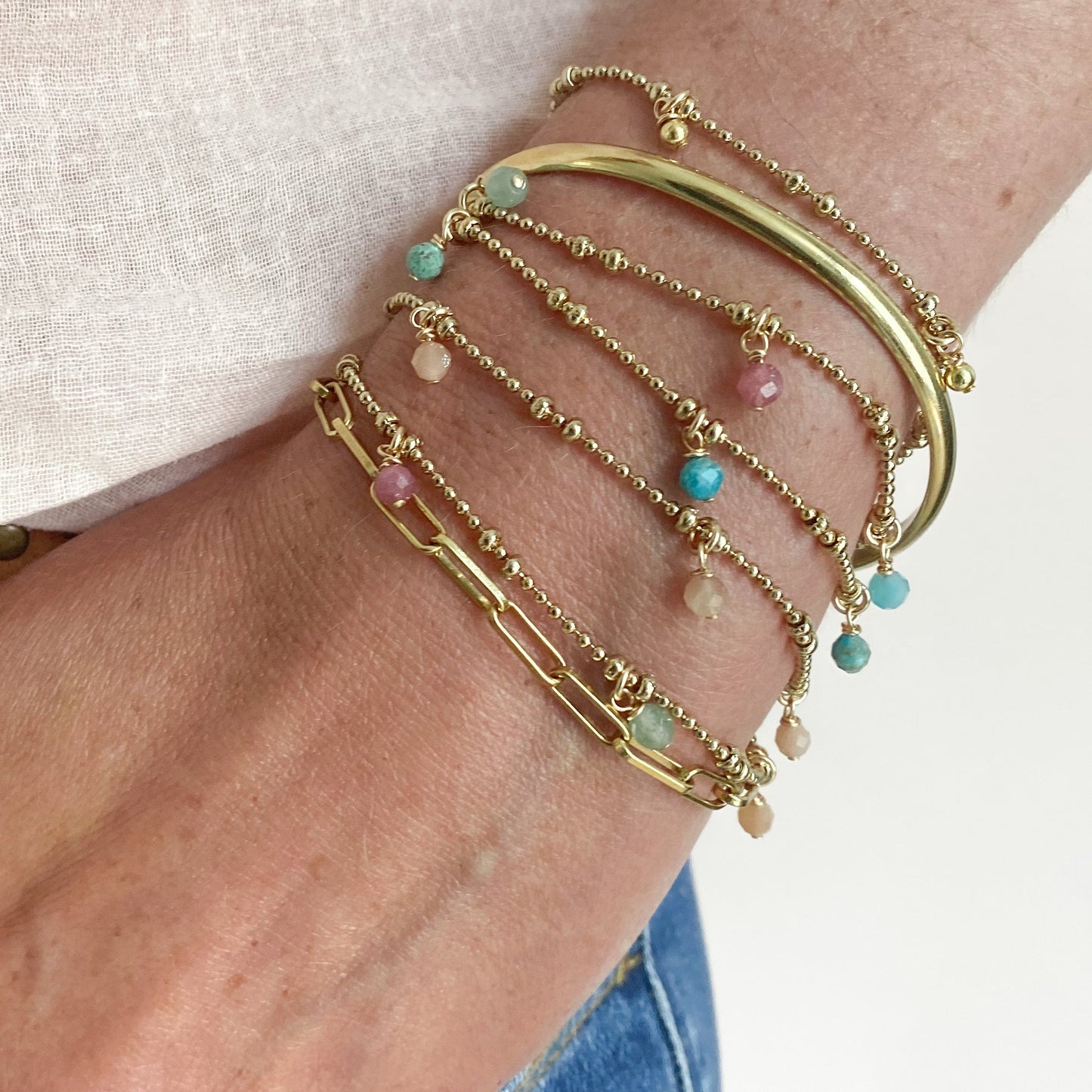 Bracelet Jasmine à pampilles roses pales