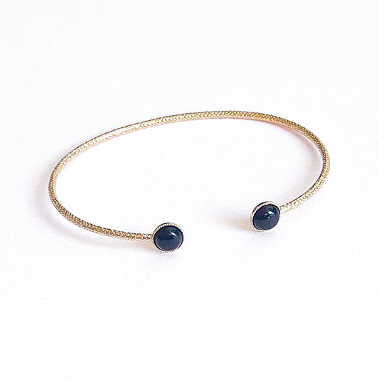 Jonc Ariane cabochon en agate noire (6mm) doré