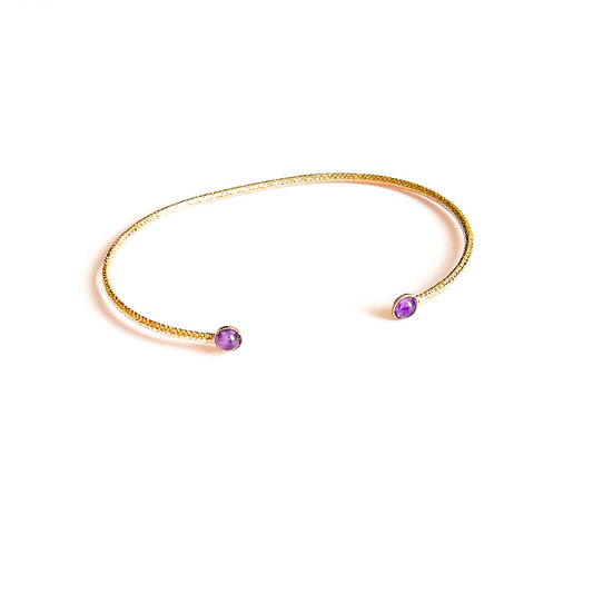 Jonc Ariane cabochon en améthyste (4mm) doré