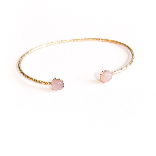 Jonc Ariane cabochon en quartz rose (6mm) doré