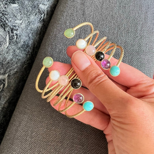 Jonc Ariane cabochon en améthyste (6mm) doré