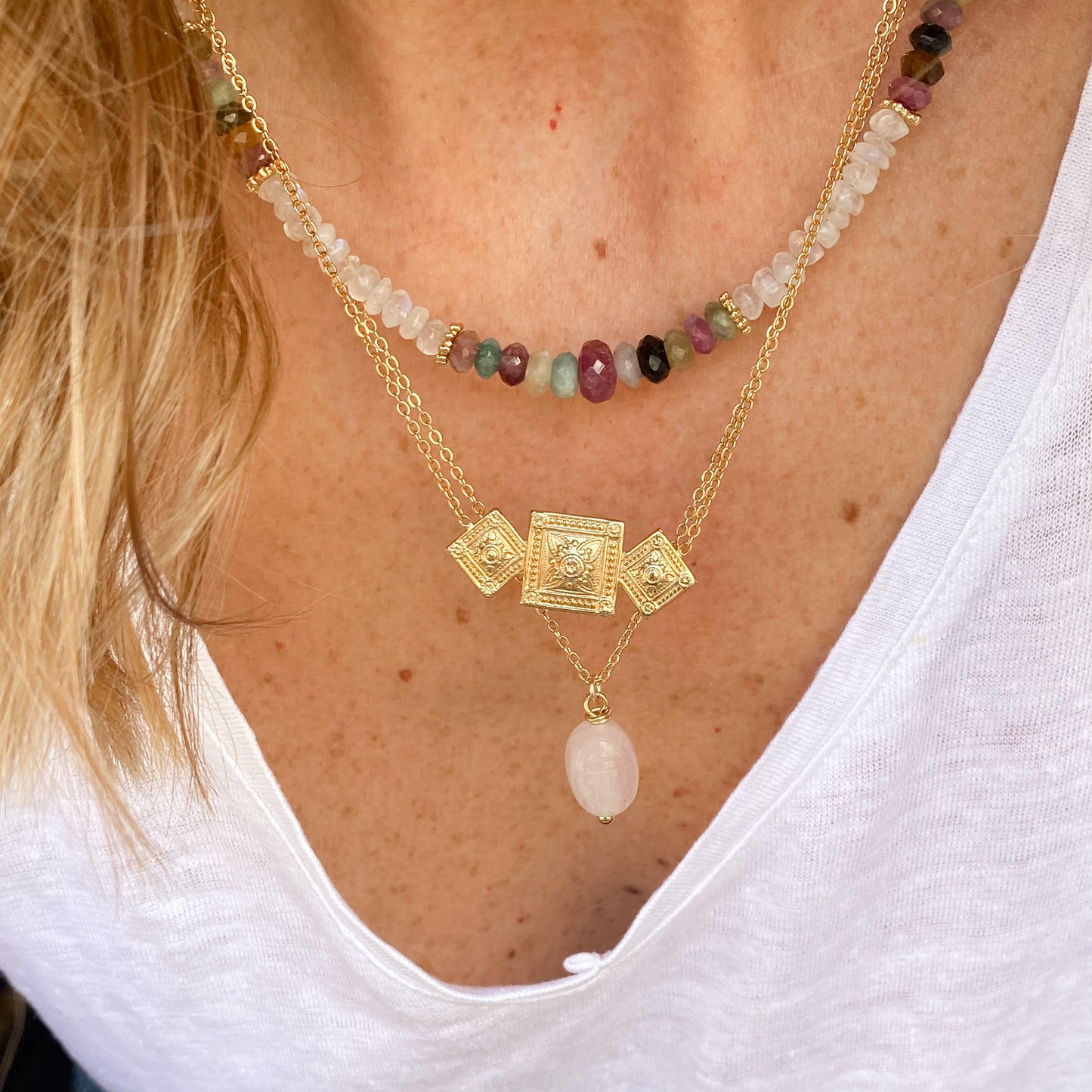 Collier Tamara labradorite blanche et tourmaline