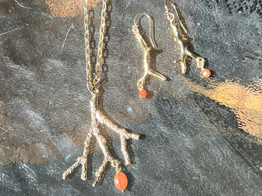 Sautoir corail et jaspe rouge