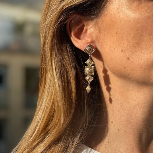 Boucles d'oreilles Cosima Maxi en forme géométrique antique Intuitu Paris bijoux