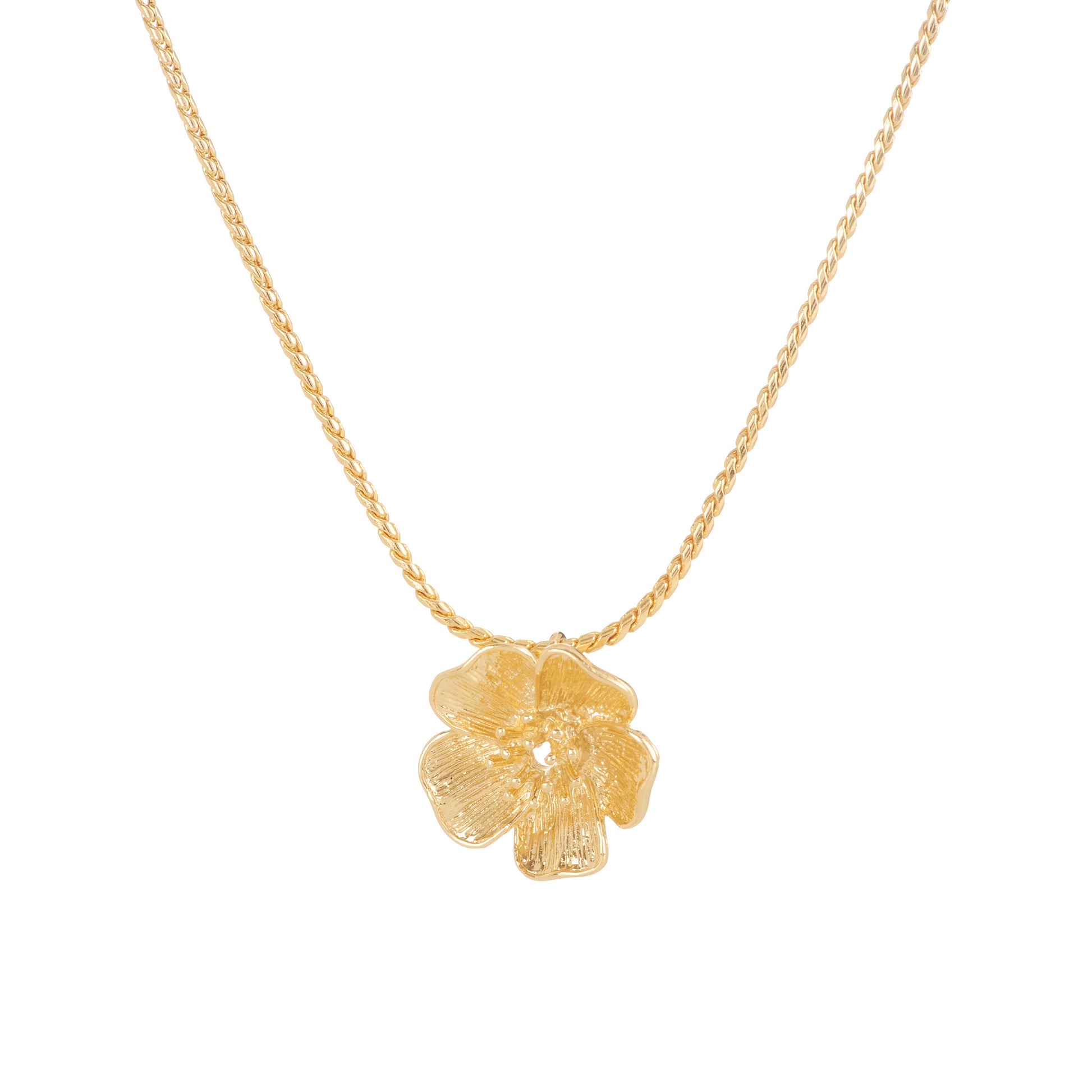 Le collier Hibiscus est composé d'une chaine tressée et d'un pendentif en fleur d'hibiscus.